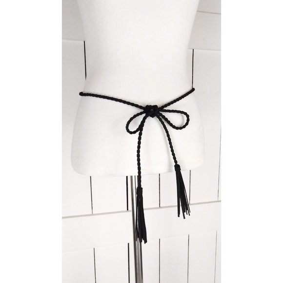 Braided faux suede rope chord fringe tassel tie belt - Picture 4 of 4